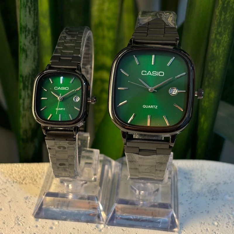 ساعت کاسیو اولدمانی مردونه و زنونه مشکی صفحه سبز