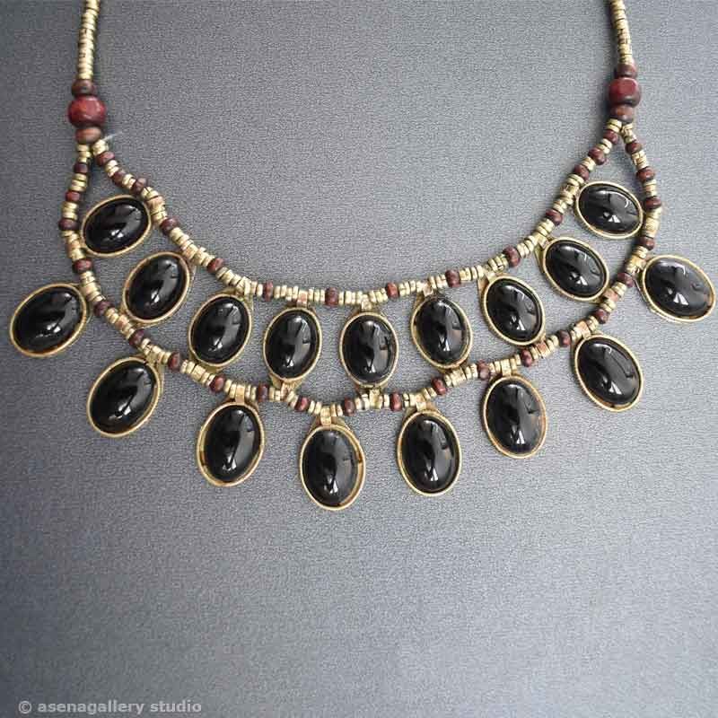 گردنبند دو ردیف نگین اونیکس مشکی