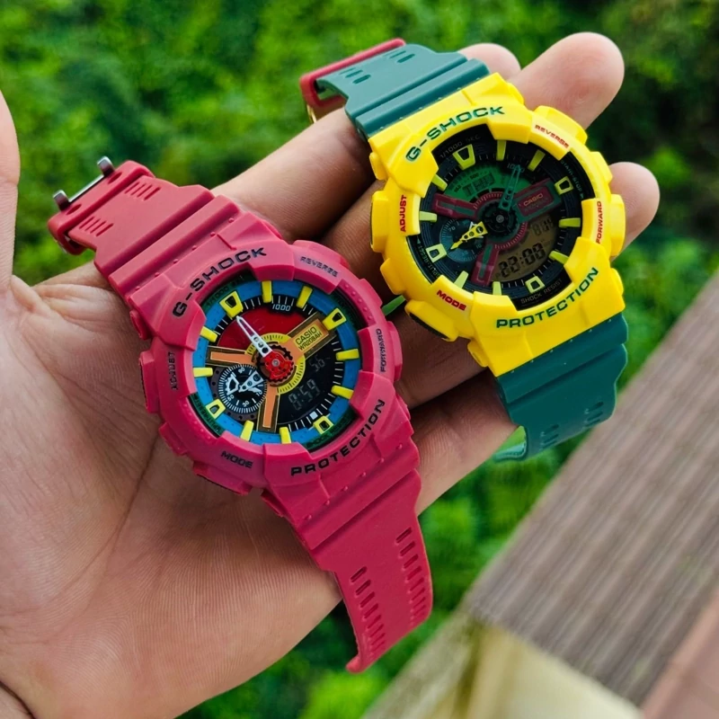 ساعت مچی جی شاک جیشاک GA110 قرمز (جیشاک GShock) ، صد در صد ضدآب ، تنظیم اتوماتیک با پایتخت کشورها ، اتولایت دار